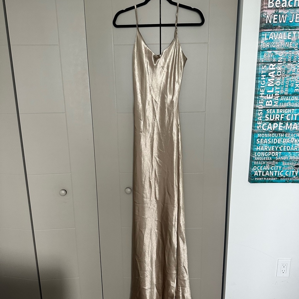 Elegant Gold Satin Maxi Dress